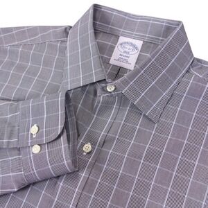 Brooks Brothers 1818 Regent Fit Non-Iron Dress Shirt Mens 15.5 2/3 Gray Check